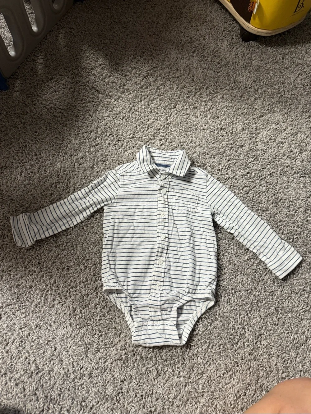 Carter's White Long-Sleeve Striped Baby Bodysuit with Navy Stripes
